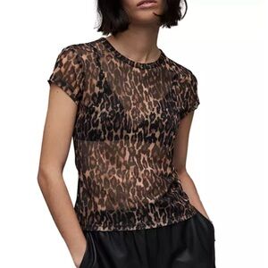 AllSaints Sheer Leopard Print Ellie Anita Mesh Top Size 8 Y2K Grunge